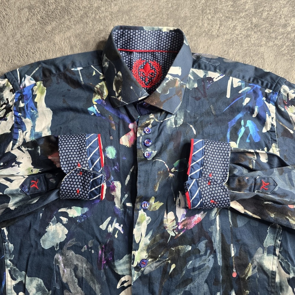 Au Noir Shirt Mens 3 Watercolor Floral Flip Cuff Long Sleeve Button Up Abstract